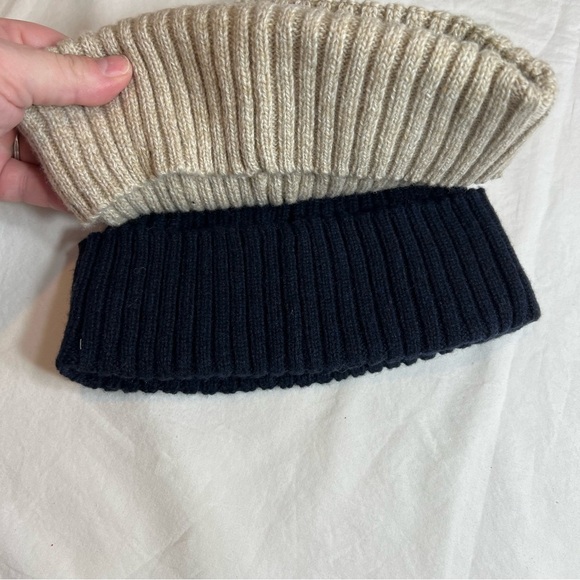 New merino wool blend polartec beanie set of 2 tan navy - Picture 4 of 5